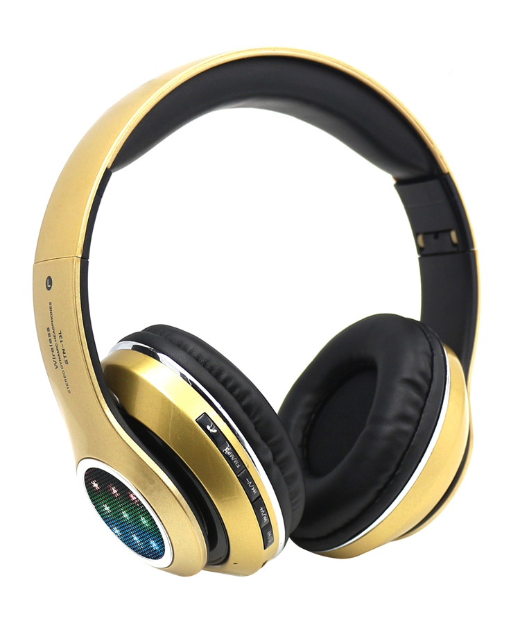 LED Light HD Over the Head Wireless Bluetooth Stereo HEADPHONE STN13L (Gold)